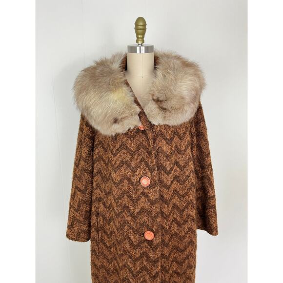 True Vintage Rare 60s 70s Penny Lane Coat Jacket Large Fur Collar Boho Knit - Picture 8 of 16